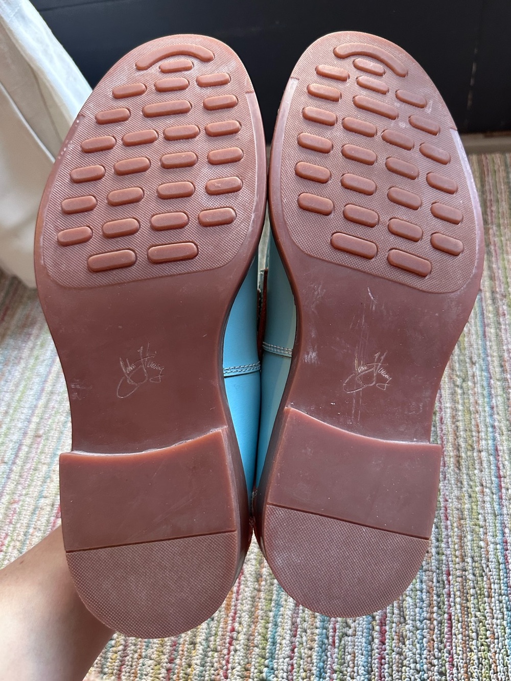 Fluevog LIKE NEW Professionals Buyer blue/orange comfy penny loafer-10 (fit 10.5 - Picture 16 of 16